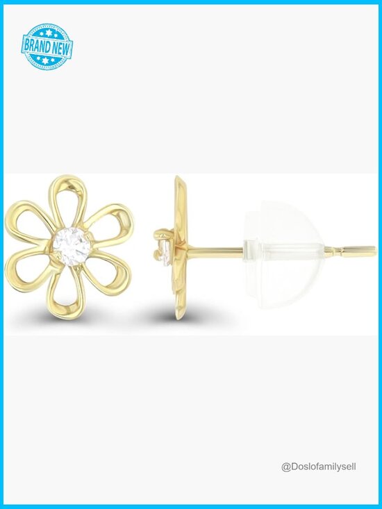 14K Gold Cubic Zirconia Stud Earrings Elegant Minimal Classic Hypoallergenic